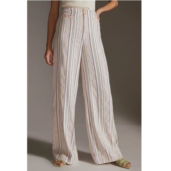 Anthropologie Pants - Anthropologie Maeve Casual Wide-Leg Pants Linen Blend Pinstripe - Size 4